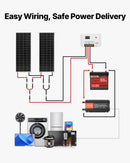VEVOR Kit Solaire Complet Hors Réseau 200 W 12 V 2 Panneaux Solaires Monocristallins 100 W, Batterie LiFePO₄ 12,8 V 50 Ah, Contrôleur de Charge 40 A, Onduleur 800 W, pour Camping-car, Maison, Bateau - image 7