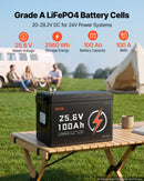VEVOR Batterie Lithium LiFePO4 24 V 100 Ah 4000+ Cycles BMS 100 A Intégré pour Camping-cars, Moteurs de Pêche Traîne, Systèmes Solaires, Connexion 8P2S, 2560 Wh, Protection contre Basses Températures - image 3