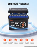 VEVOR Batterie Lithium LiFePO4 24 V 100 Ah 4000+ Cycles BMS 100 A Intégré pour Camping-cars, Moteurs de Pêche Traîne, Systèmes Solaires, Connexion 8P2S, 2560 Wh, Protection contre Basses Températures - image 6