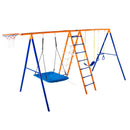 VEVOR Kit Portique Balançoire de Jardin 6-en-1, avec 2 Balançoires, Barre de Trapèze, Échelle, Filet d'Escalade et Panier de Basket-ball, Charge 200 kg, Cadre en Métal Robuste, pour Enfants 3+ - image 12