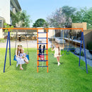 VEVOR Kit Portique Balançoire de Jardin 6-en-1, avec 2 Balançoires, Barre de Trapèze, Échelle, Filet d'Escalade et Panier de Basket-ball, Charge 200 kg, Cadre en Métal Robuste, pour Enfants 3+ - image 2