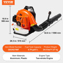 VEVOR Souffleur de feuilles à essence, 79 CC, souffleur de neige à dos 2 temps, avec réservoir de carburant 3 L, volume d'air 930 CFM pour entretien de pelouse, nettoyage des feuilles, déneigement - image 8