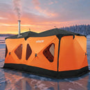 VEVOR Tente Pêche Glace Isolée 8-10 Personnes 4,11x2,3x2,3 m Abri Pop-Up pour Hiver, Lac et Étang Gelés, Surface 10,7 m², Tissu 600D 4 Couches, Portable Cubique, avec Ancrages, Cordes, Sac Transport - image 9