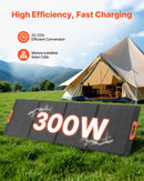 VEVOR Panneau Solaire Portable 300 W Chargeur Solaire Pliable Monocristallin Haute Efficacité 23 % pour Stations Alimentation Camping Randonnée, avec Sortie MC4, Adaptateur CC 10 en 1, Étanche IP67 - image 3