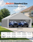 VEVOR Toile Rechange Carport, 6x6 m, Bâche Toit Abri Voiture, Couverture Tente Garage Portable, Résistante UV Imperméable, avec Parois Latérales, Cordons Élastiques à Billes, Gris, Cadre Non Inclus - image 3