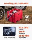 VEVOR Réservoir Diesel Portable 220 L Cuve de Ravitaillement 40 L/min avec Pompe de Transfert Électrique 12 V Tuyau en Caoutchouc 4 m Réservoir de Transfert Diesel pour Transport de Carburant, Rouge - image 4