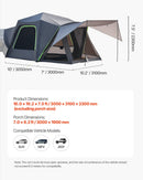 VEVOR Tente de hayon SUV, 305x310 cm, tente arrière SUV de camping imperméable, conception spacieuse à double couche pour 5-8 personnes, avec auvent d'ombrage, fenêtres en maille, sac de rangement - image 8