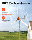 VEVOR Éolienne 24 V 1200 W Kit Générateur Éolien Contrôleur Éolien-solaire, pour Camping-car, Bateau, Maison, Ferme, Synchrone Triphasé AC à Aimants Permanents Stable, avec 3 Pales, Mât Non Inclus - image 3