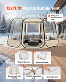 VEVOR Tente Bulle Pop-up, 3,66 x 3,45 m, Tente Igloo Dôme de Jardin pour 10-12 Personnes, Abri de Camping d'Extérieur Transparent avec Fenêtres, Imperméable et Résistante aux UV, Vue Panoramique 540° - image 3