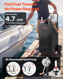 VEVOR Chariot à Carburant 132,5 L Réservoir à Carburant Mobile Pompe Manuelle, Réservoir en Acier au Carbone, avec 4 Roues et Tuyau, pour Essence et Diesel, Voiture, Quad, Tondeuse, Moto, Bateau, Noir - image 4