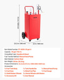 VEVOR Chariot Carburant 132,5 L Réservoir à Carburant Mobile Pompe Manuelle, Réservoir en Acier au Carbone, avec 4 Roues et Tuyau, pour Essence et Diesel, Voiture, Quad, Tondeuse, Bateau, Moto, Rouge - image 8