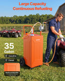 VEVOR Chariot Carburant 132,5 L Réservoir à Carburant Mobile Pompe Manuelle, Réservoir en Acier au Carbone, avec 4 Roues et Tuyau, pour Essence et Diesel, Voiture, Quad, Tondeuse, Bateau, Moto, Orange - image 3