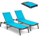 VEVOR Chaise longue jardin extérieur, lot de 2, transat de patio pliable en aluminium avec 5 positions réglables, chaises inclinables de bronzage entièrement plates pour plage, piscine, terrasse, bleu - image 2