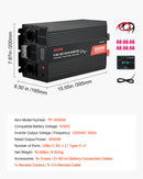 VEVOR Convertisseur Pur Sinus CC 12 V vers CA 230 V Onduleur Sinusoïdal Pur 3500 W, avec Écran LCD, Télécommande Filaire, Port USB et Type-C, 2 Prises CA, pour Camping-car, Voiture, Système Solaire - image 8