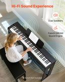 VEVOR Piano Numérique 88 Touches Lestées, Mode Double Clavier Haut-parleurs, avec Pupitre à Partitions, Support, Pédale Sustain, Adaptateur CC, 280 Sonorités, Connexion Sans Fil, pour Débutants, Noir - image 4
