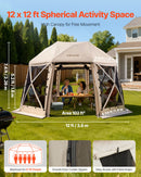 VEVOR Tente Moustiquaire Tonnelle Pop-up 3,6x3,6 m Tente Moustiquaire Pliante 8-10 Personnes Abri Solaire 13 Côtés pour Camping Famille, Terrasse, Jardin, avec Toit Amovible, Sac de Transport, Beige - image 3