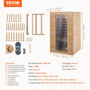 VEVOR Sauna infrarouge lointain pour 2 personnes, cabine sauna domestique en bois de pruche infrarouge à faible EMF avec porte en verre trempé, haut-parleurs Bluetooth, utilisation intérieure, 1800 W - image 8