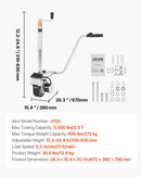 VEVOR Roue Jockey Remorque Électrique Motorisée 2,5 t Déplace Remorque 380 W 12 V Vitesse Déplacement 7 m/min Hauteur Serrage Réglable 31-63 cm Pneu Caoutchouc 20,3 cm pour Déplacer Caravanes Bateaux - image 8