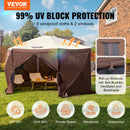 VEVOR Tonnelle pop-up, 3,81x3,81 m, tente à moustiquaire escamotable polygone à 6 côtés, abri solaire à réglage rapide avec 6 toiles coupe-vent amovibles, fenêtres en maille, sac de transport, marron - image 3