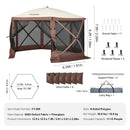 VEVOR Tonnelle pop-up, 3,81x3,81 m, tente à moustiquaire escamotable polygone à 6 côtés, abri solaire à réglage rapide avec 6 toiles coupe-vent amovibles, fenêtres en maille, sac de transport, marron - image 8