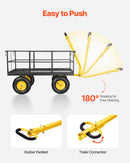 VEVOR Chariot Jardin Acier 635 kg Chariot Transport Robuste Jaune et Noir, pour Fermes, Entrepôts, 2 en 1 Remorque ou Tractable en Métal, avec 4 Pneus Tout-terrain 33 cm, Côtés Amovibles, Poignée 180° - image 7